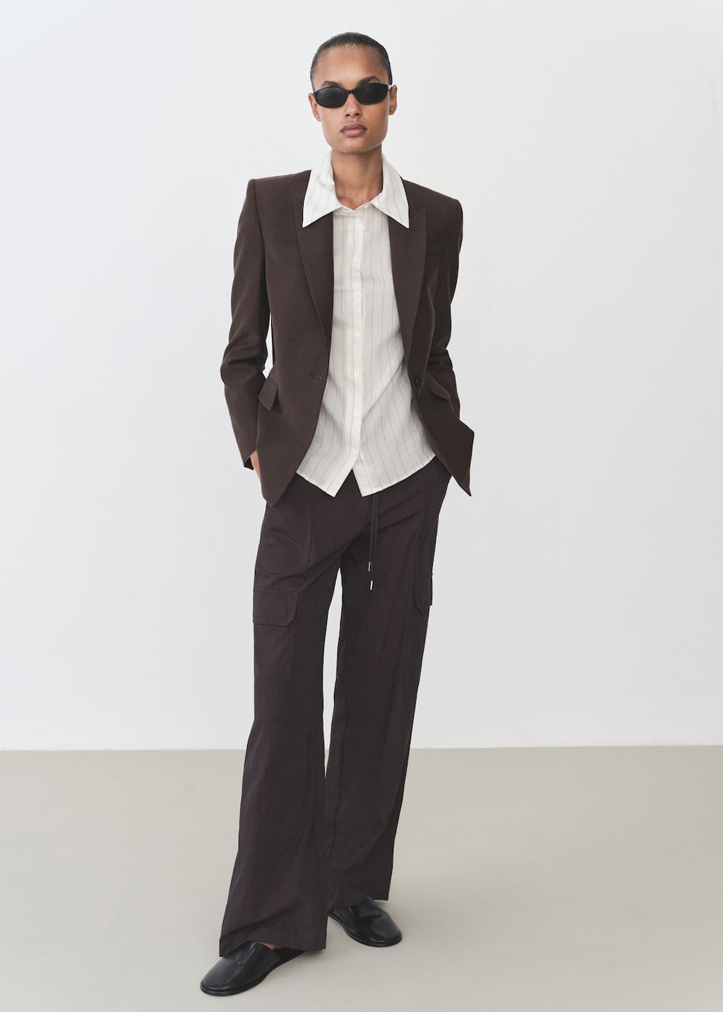 Shop Mango Soft Cargo Trousers Charcoal