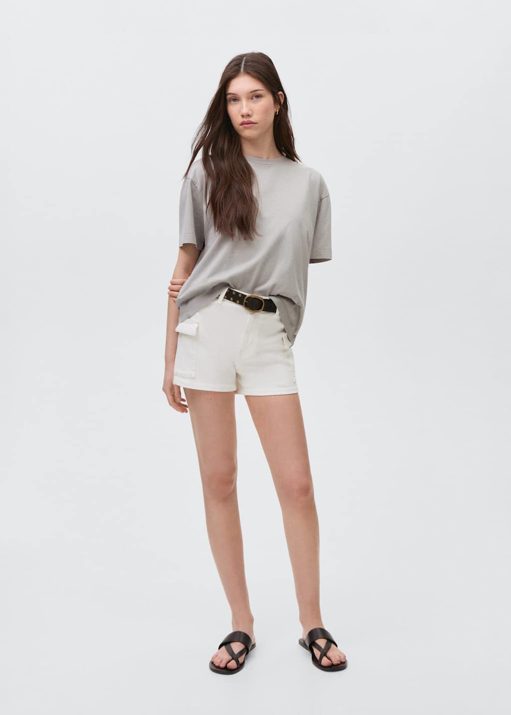 Mango Teen Denim Cargo Shorts Off White In Blanc Cassé
