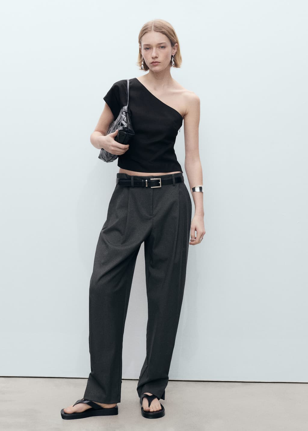 Mango Asymmetrical Linen Top Black In Black