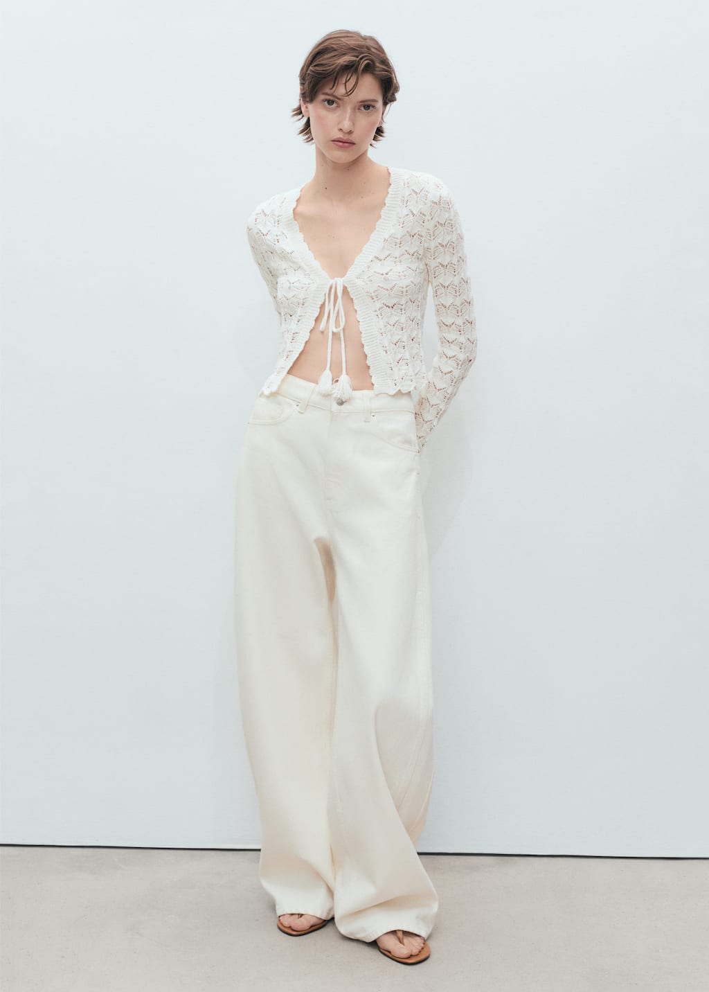 Mango Crochet Cardigan With Bow Closure White In White