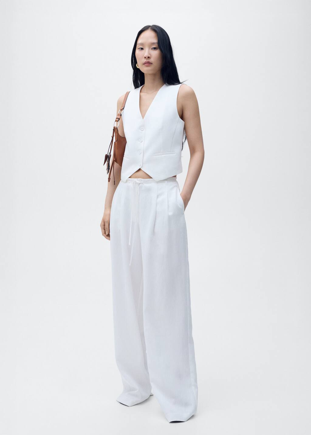 Straight lyocell suit waistcoat white - Woman - L - MANGO