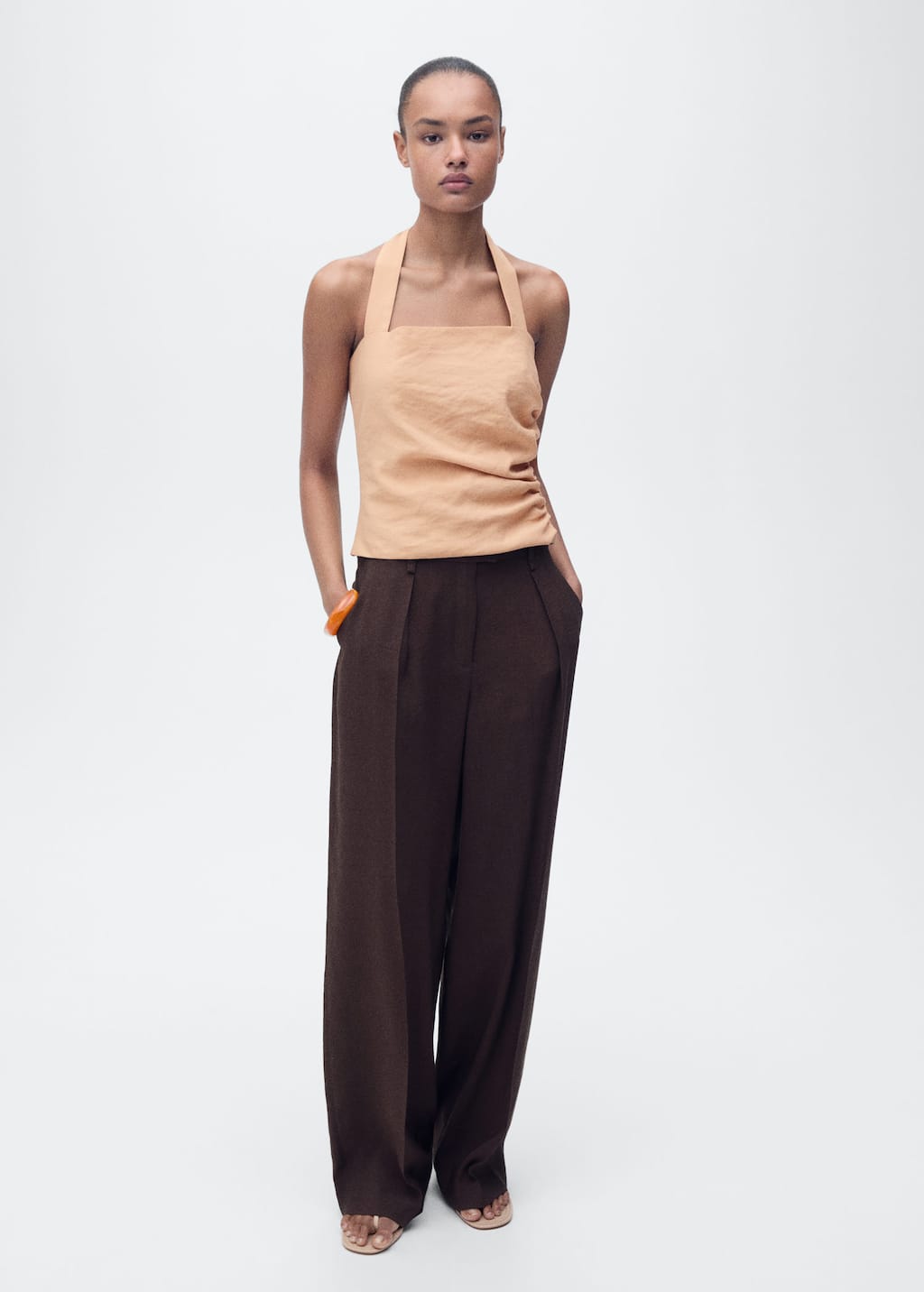 Mango Lyocell Top With Gathered Detail Nude In Nude