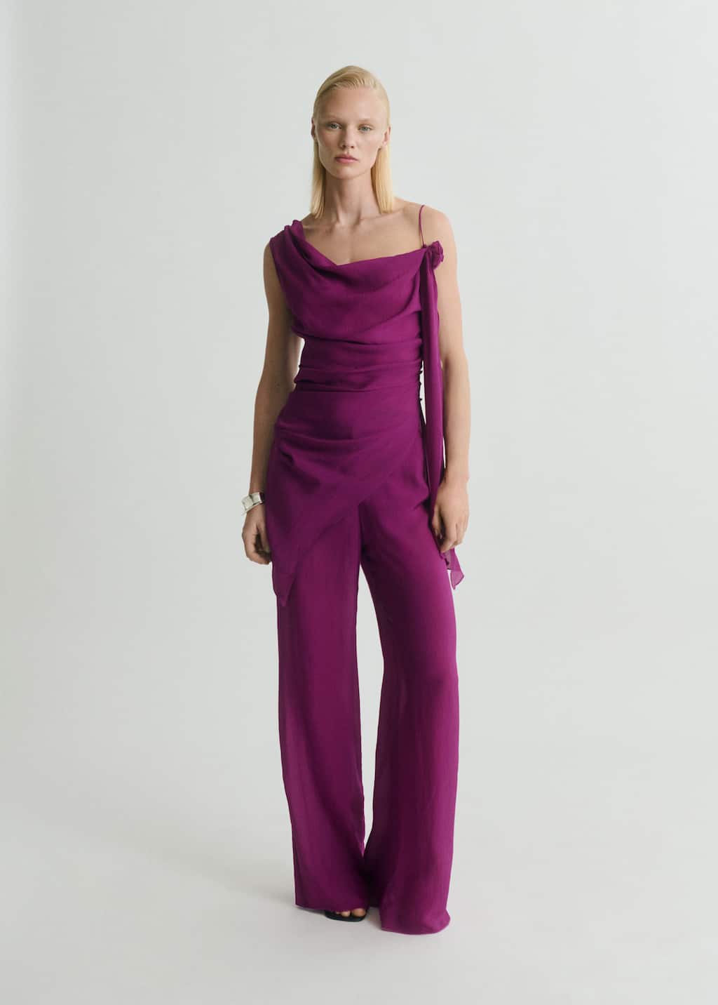 Mango Satin Straight-fit Trousers Purple In Pink