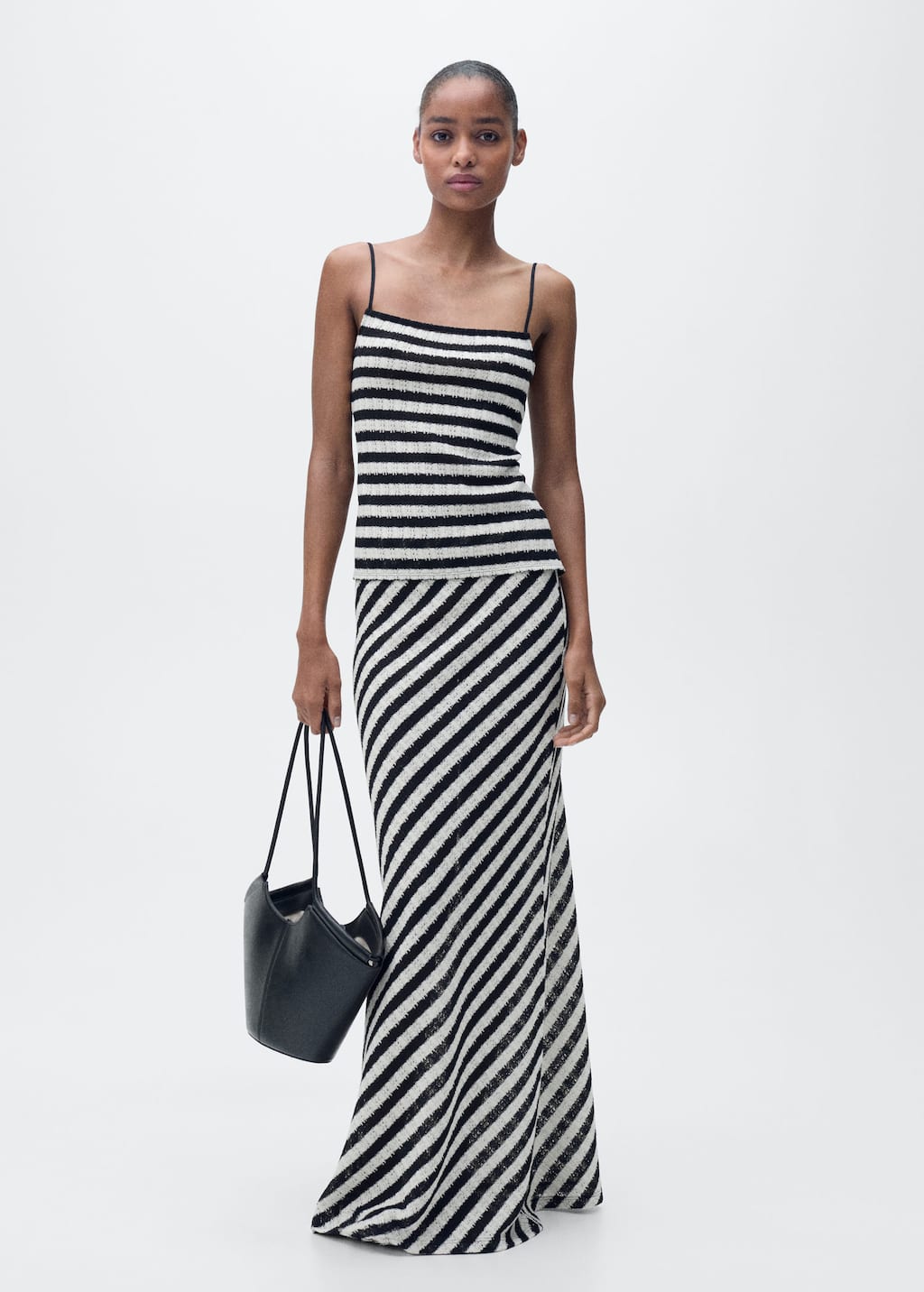 Striped knitted fitted top black - Woman - S - MANGO