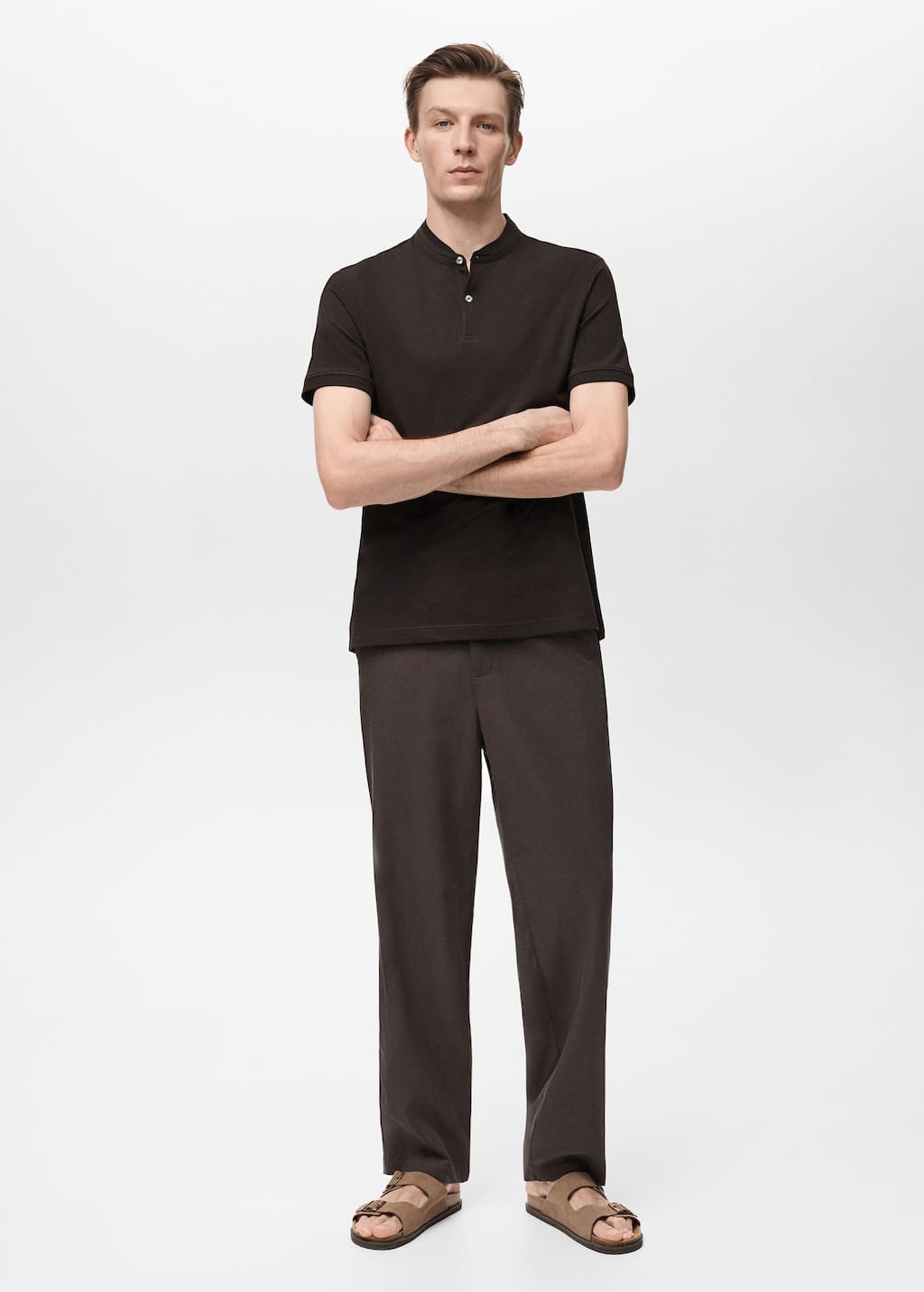 Mango Man Structured Relaxed-fit T-shirt Chocolate In Chocolate