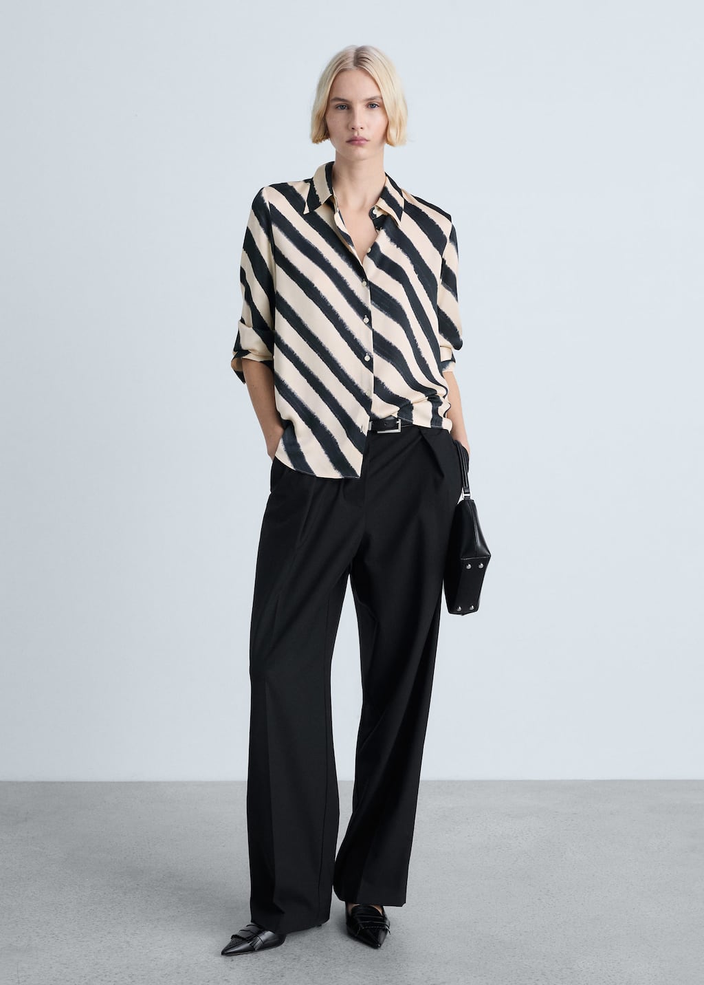 Satin print shirt grey - Woman - 14 - MANGO