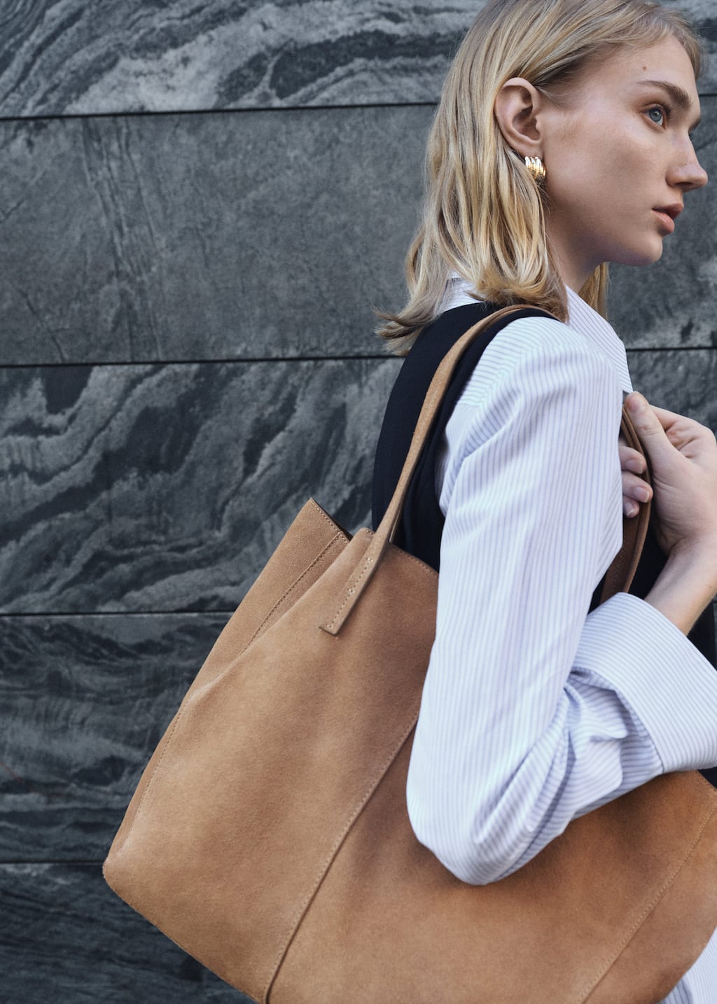 Suede shopper bag leather - Woman - One size - MANGO