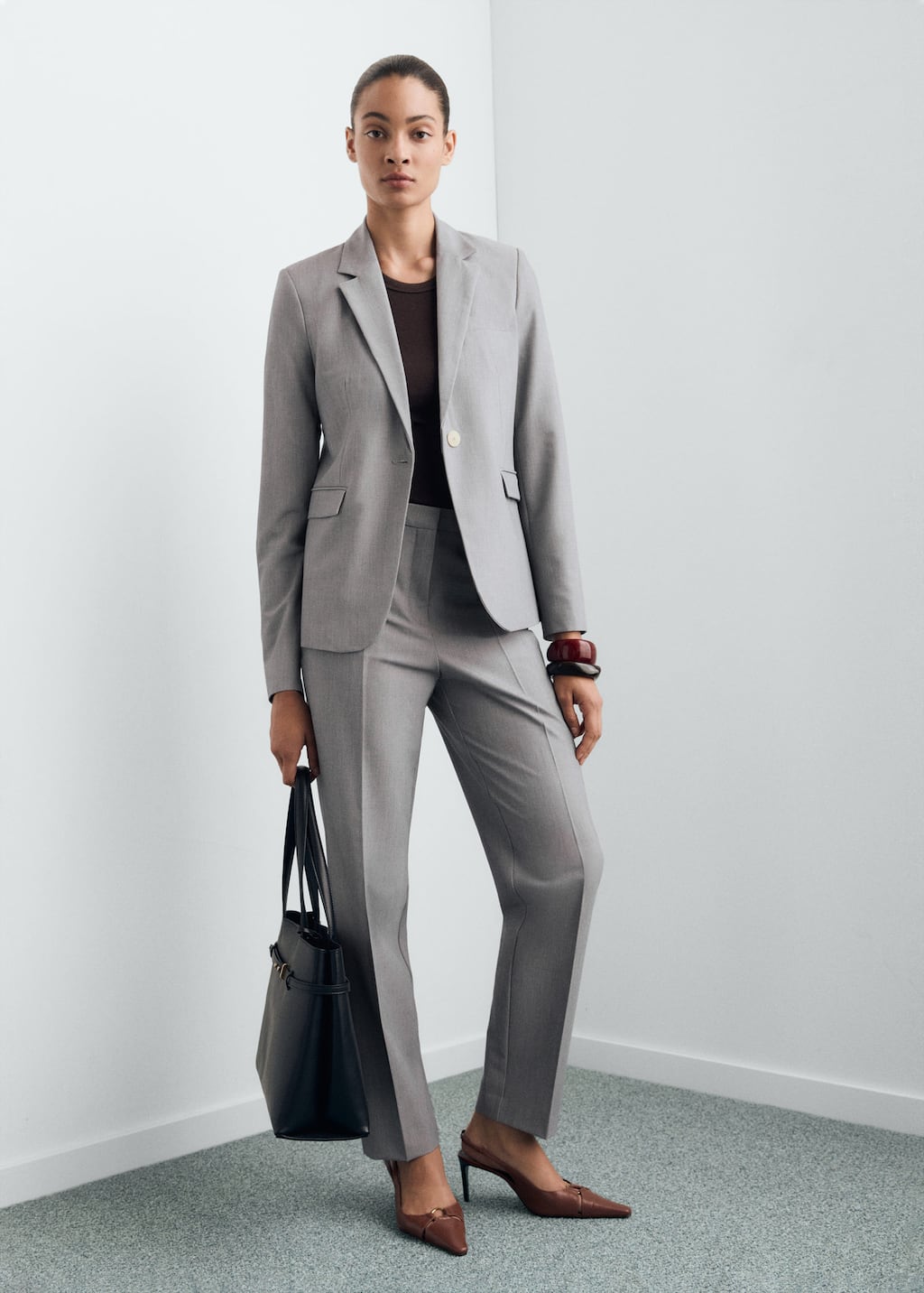 Mango Straight Suit Trousers Grey In Gray