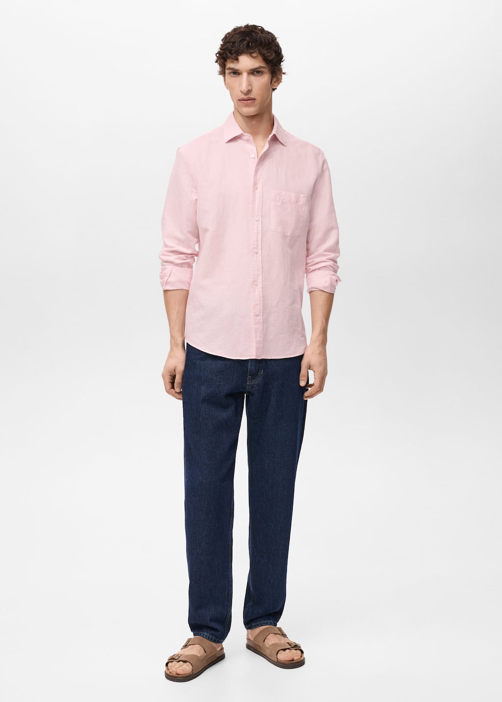 Pocket linen shirt pastel pink - Man - XL - MANGO MAN