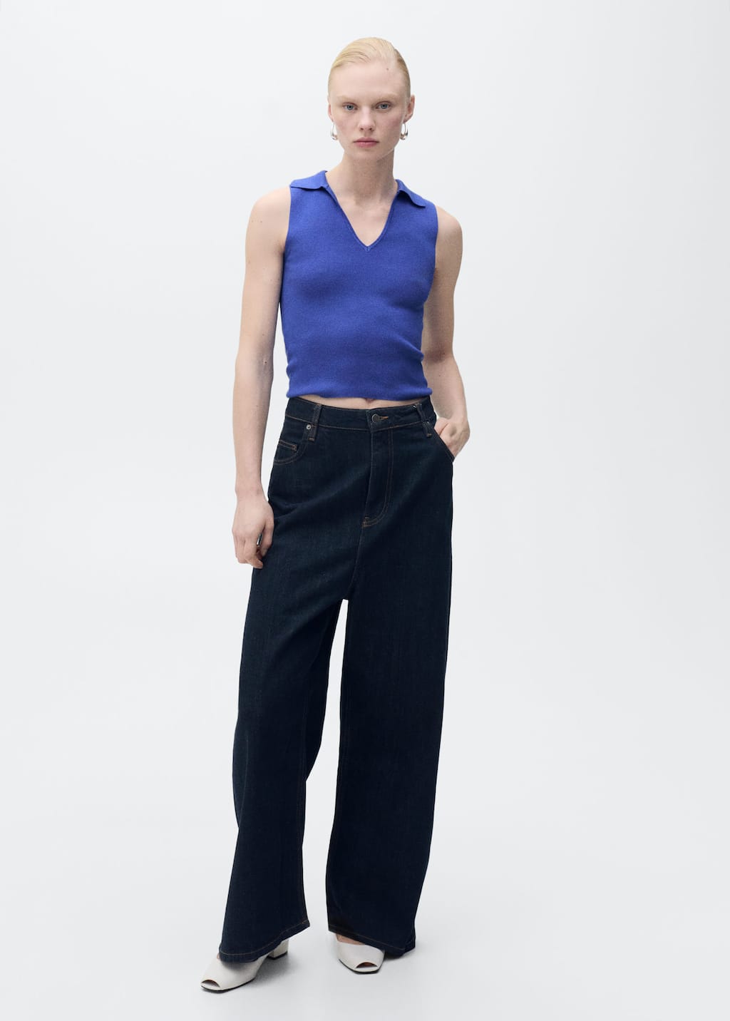 Mango Sleeveless Knit Polo In Blue