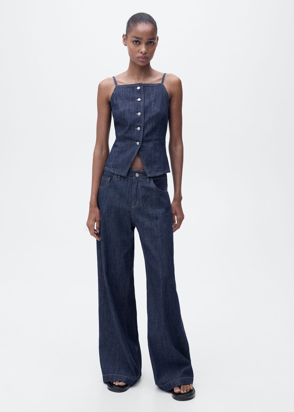 Mango Buttoned Denim Top Open Blue In Open Blue