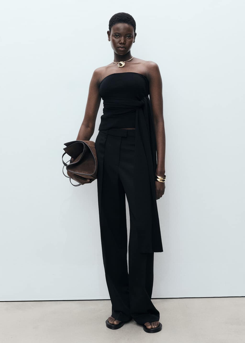 Mango Straight Lyocell Trousers With Pleats Black In Black