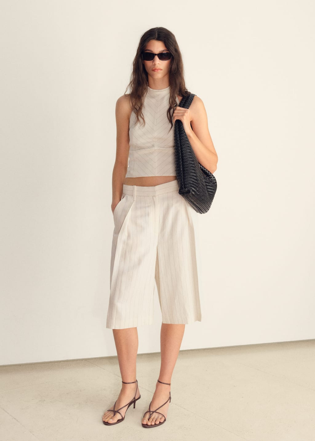Mango Striped Linen-blend Bermuda Shorts