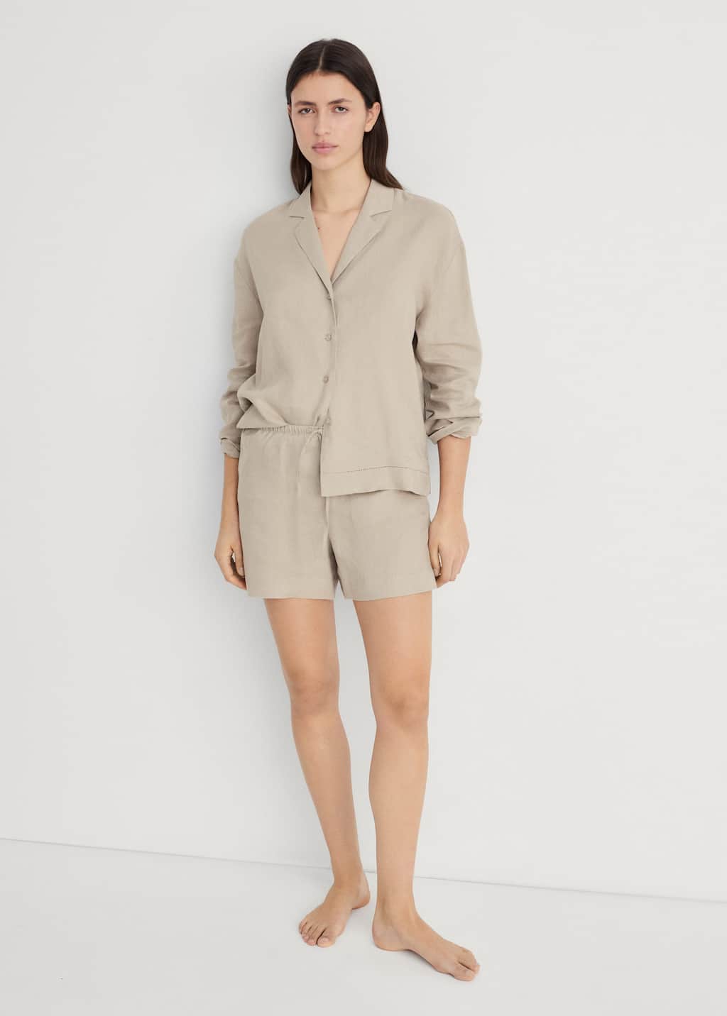 Linen shorts sand - Woman - M - MANGO