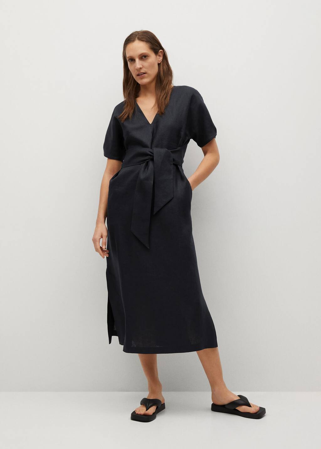 mango linen midi dress