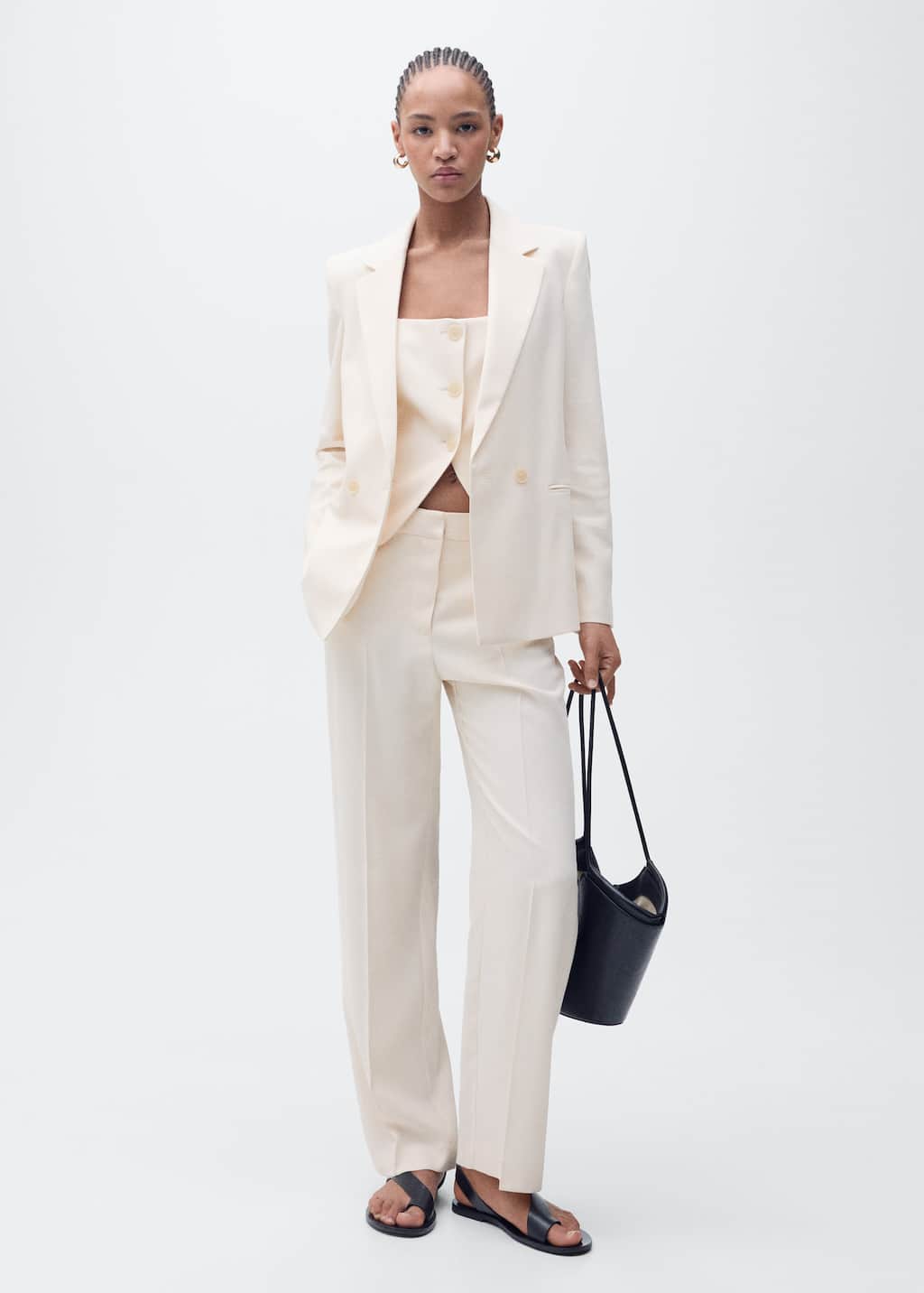 Straight suit trousers ecru - Woman - 12 - MANGO