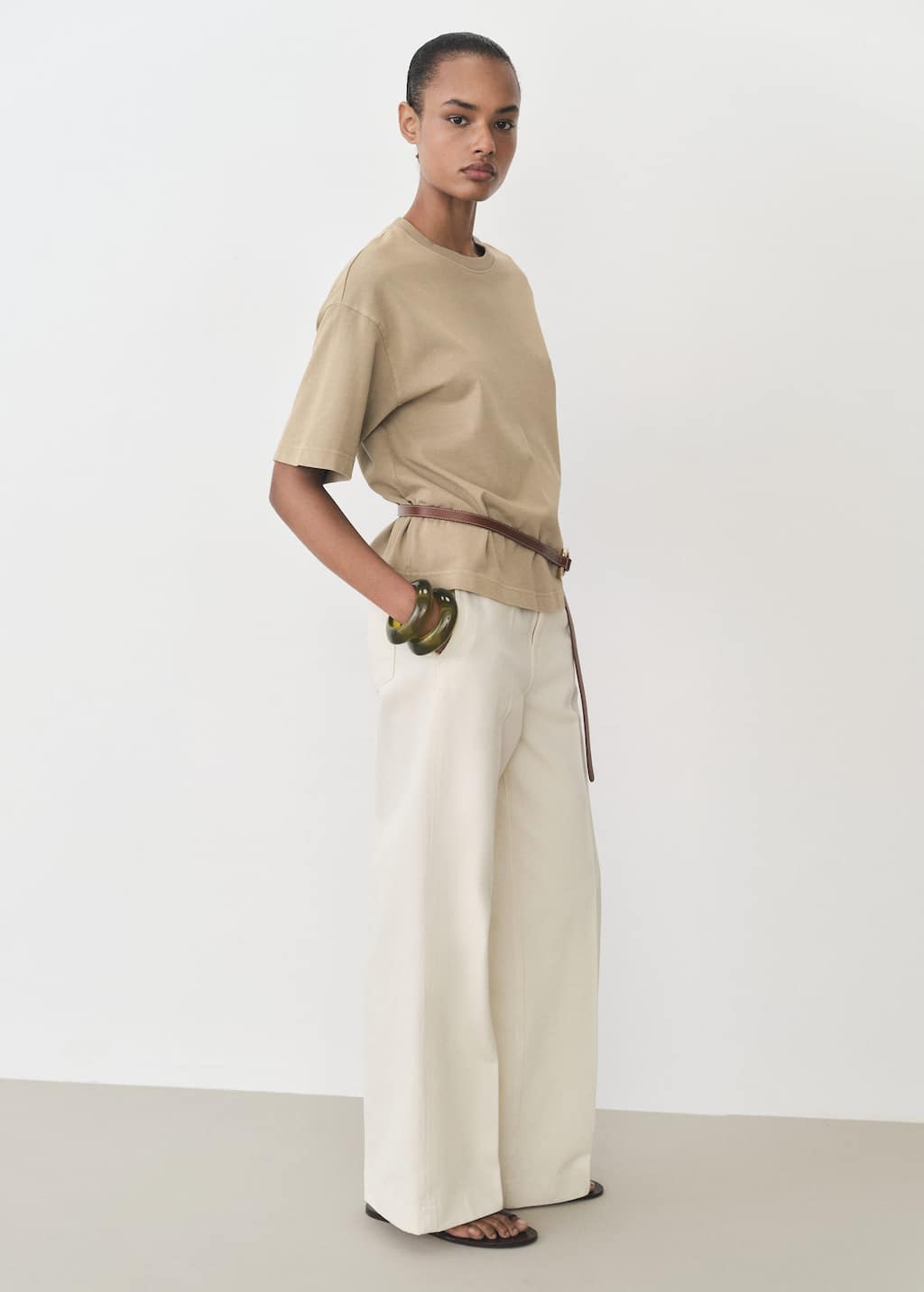 Mango T-shirt En Coton Oversize Kaki - Femme - Xxl - In Neutral