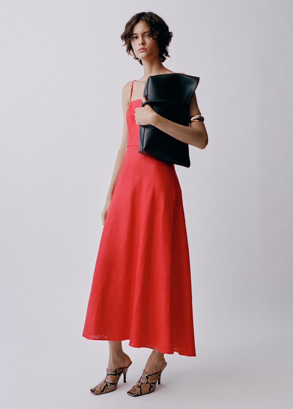 Mango Bow Linen-blend Dress Red In Red