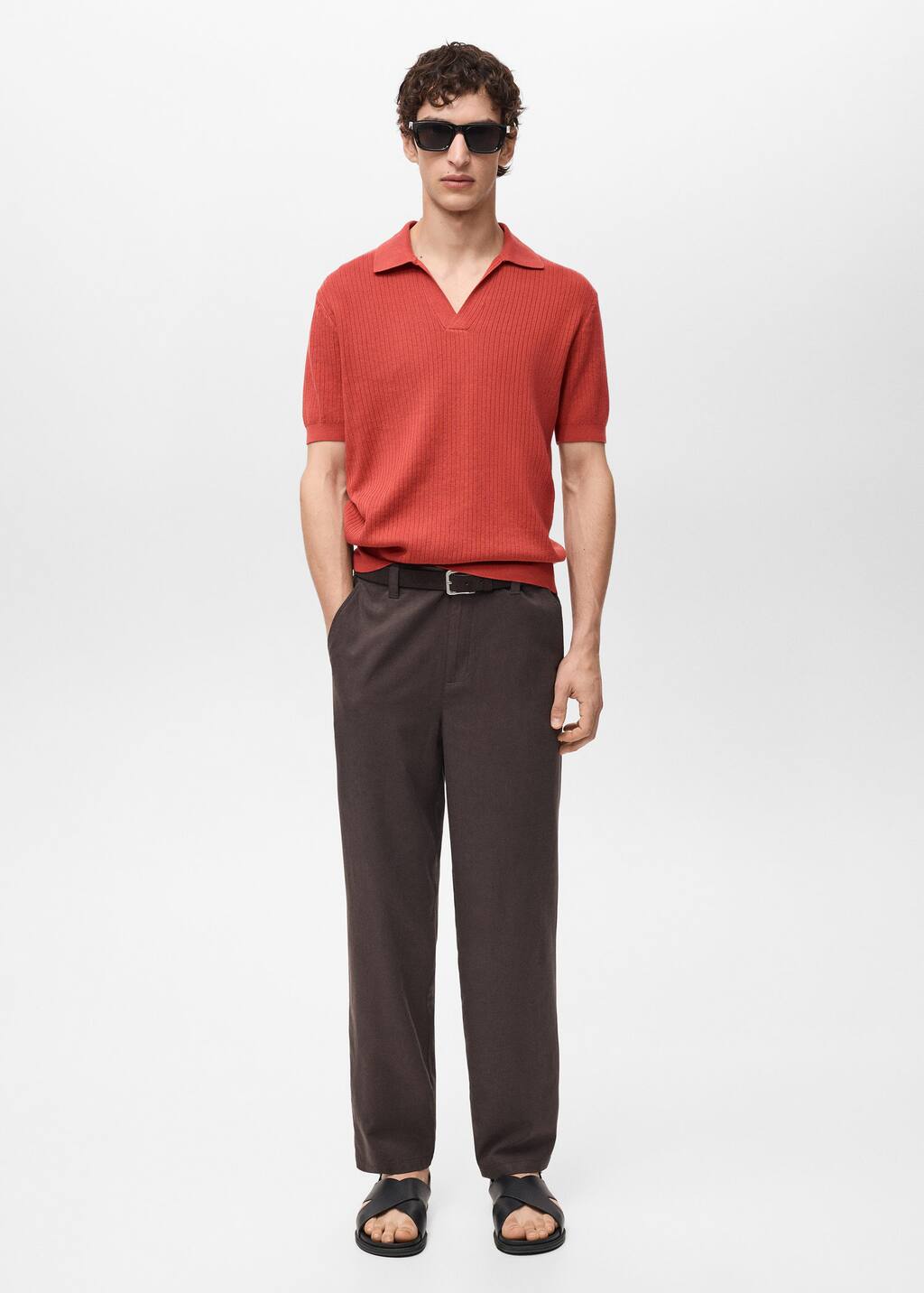 MANGO MAN POLO 100 % COTON STRUCTURE CÔTELÉE ROUGE - HOMME - XXL - MANGO MAN