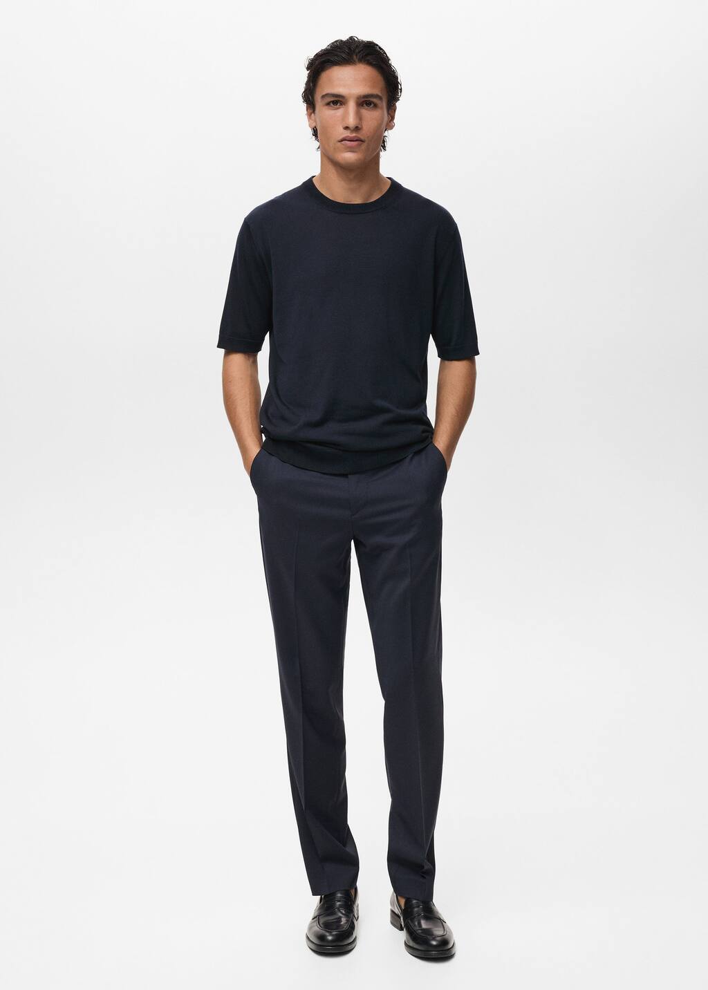 Mango Man Fine-knit Lyocell T-shirt Navy In Navy