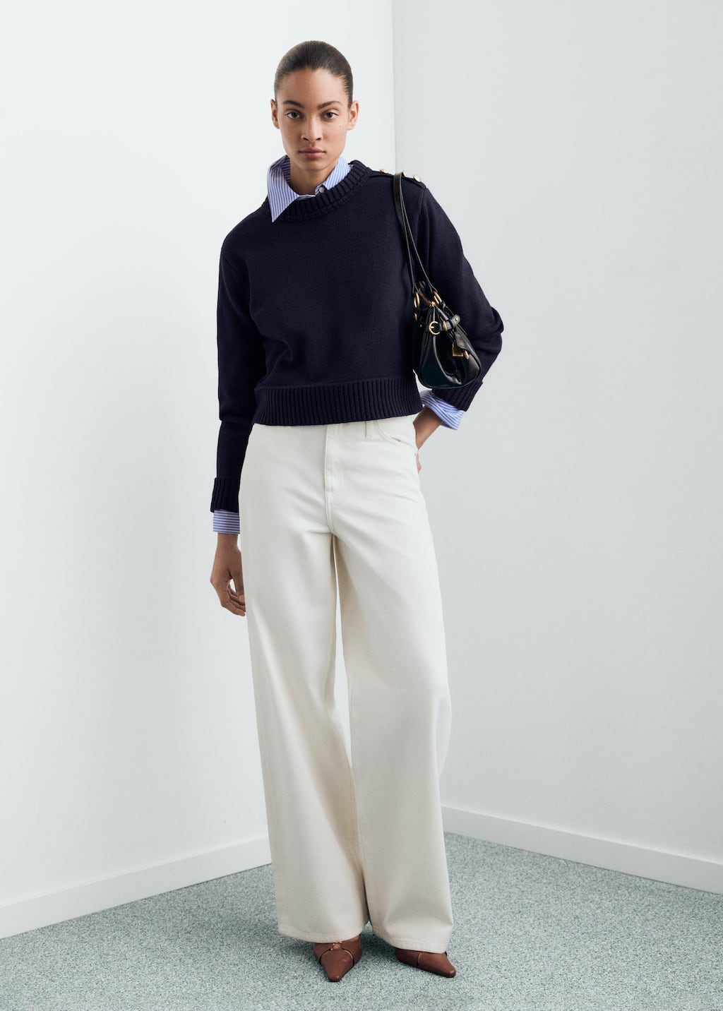 Mango Knitted Sweater With Jewel Buttons Dark Navy