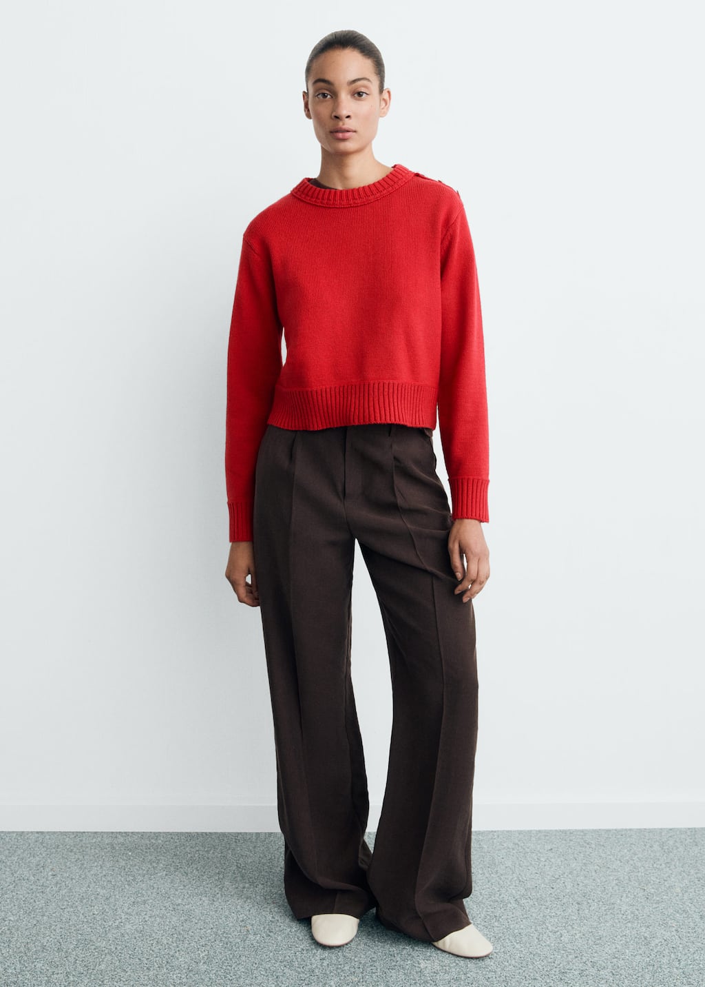 Mango Button Shoulder Mock Neck Sweater