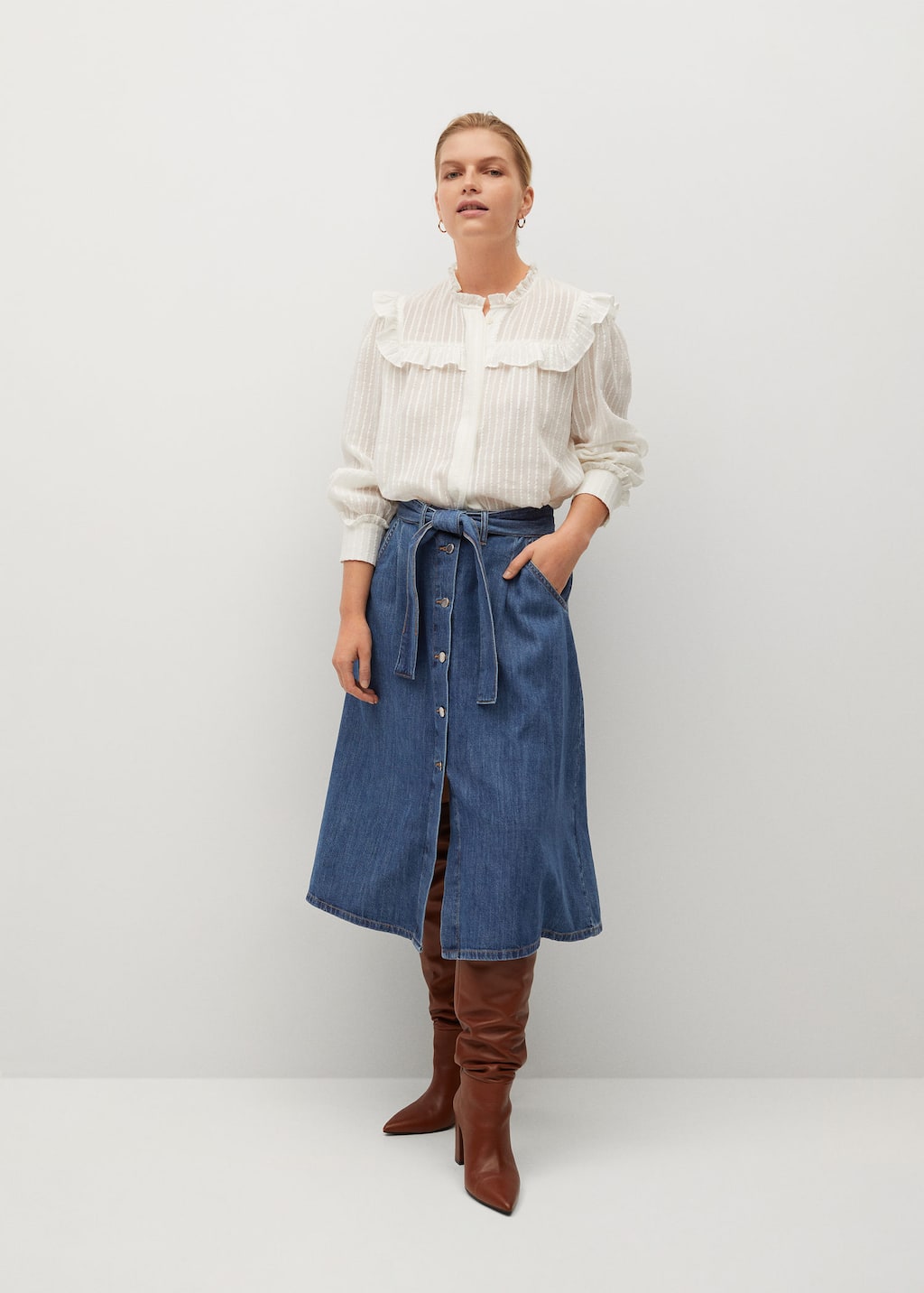 Wijd uitlopende denim rok - Overzichtstekening