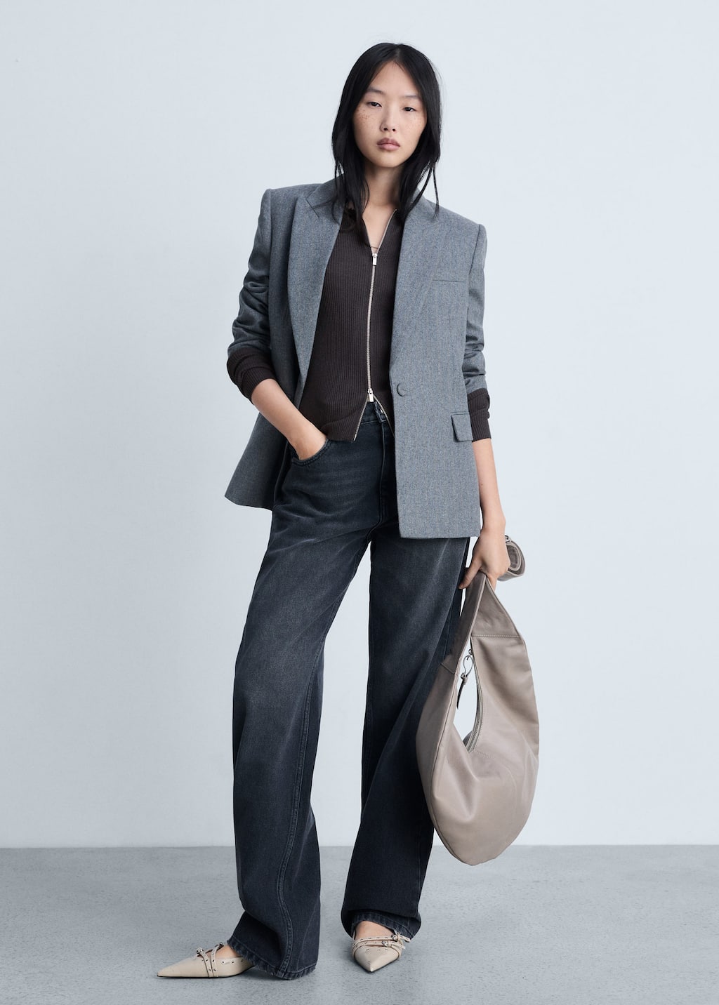 Zipped knit cardigan dark grey - Woman - M - MANGO