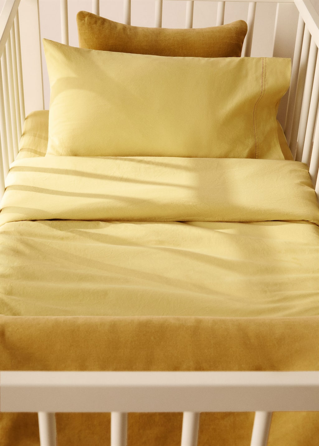 Mango Home Children's Washed Cotton Double-stitched Duvet Cover For Cot Mustard