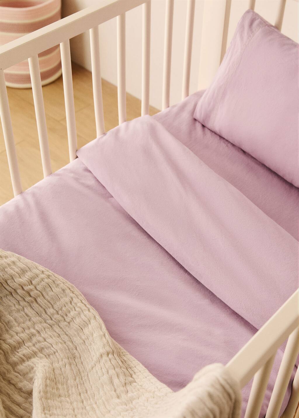 Mango Home Children's Washed Cotton Double-stitched Duvet Cover For Cot Lilac