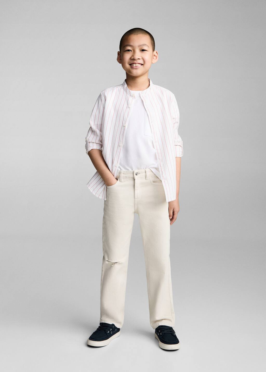 Mango Striped Mao Collar Shirt Dark Orange In Dark Orange