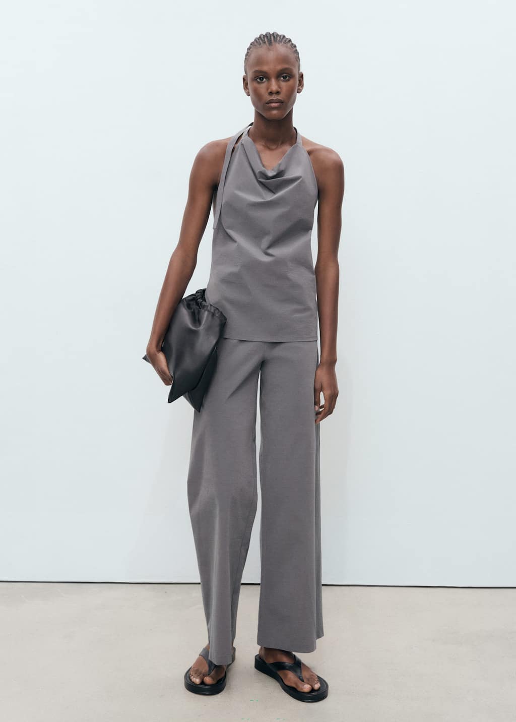 Open-back draped top grey - Woman - XL - MANGO