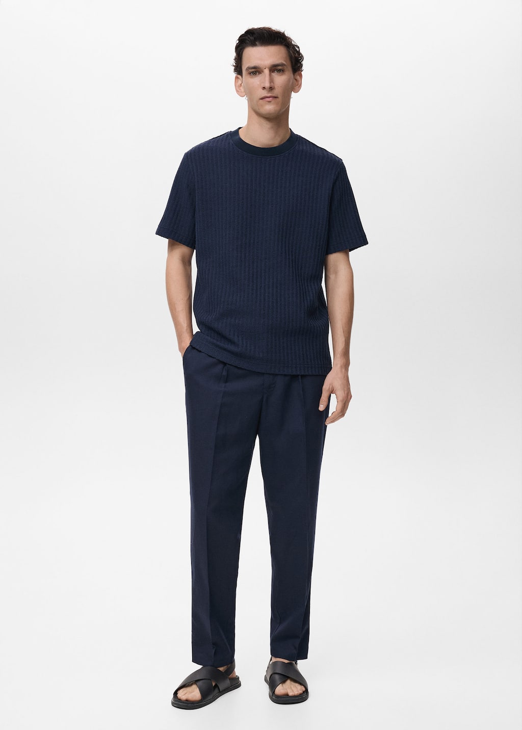 Mango Man Striped Jersey T-shirt Ink Blue In Ink Blue
