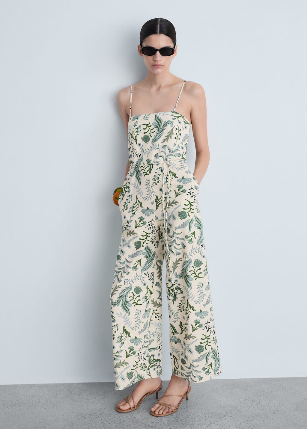 Printed jumpsuit with bow ecru - Woman - XL - MANGO