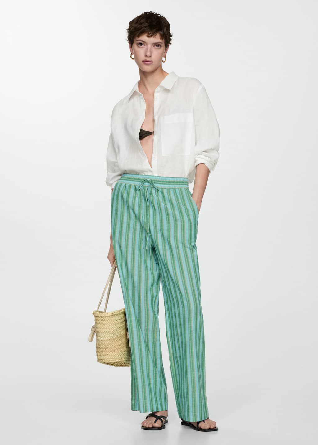 Straight striped trousers green - Woman - S - MANGO