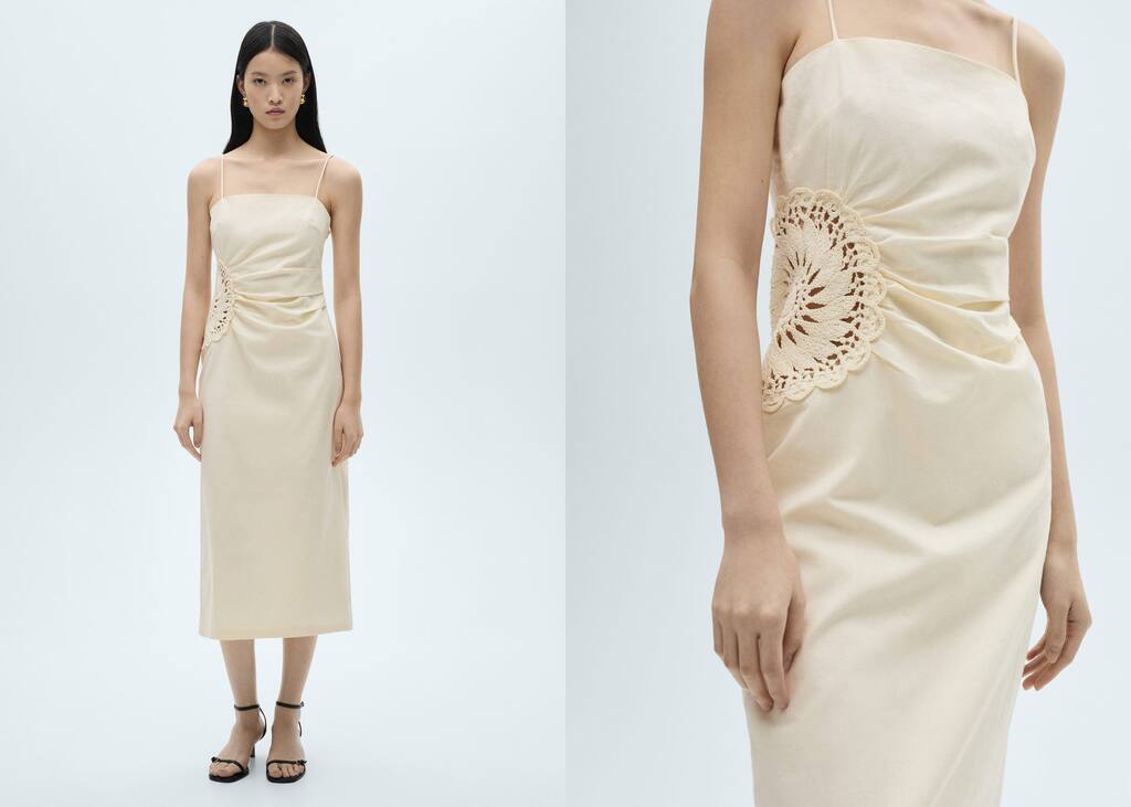 Linen blend dress with openwork flowers