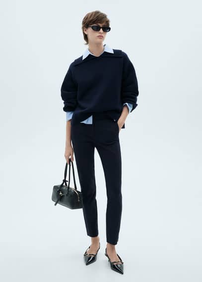Mango Crop Skinny Trousers Dark Navy In Bleu Marine Foncé