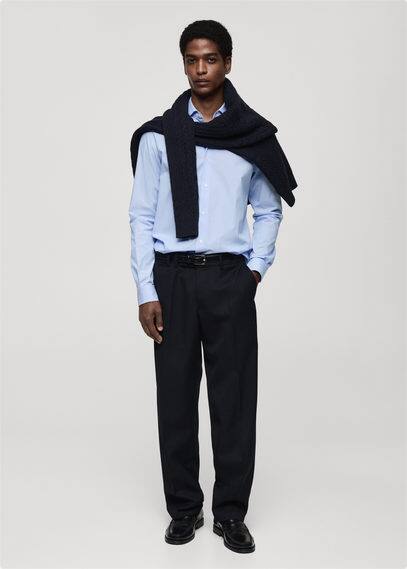 Shop Mango Man Slim Fit Striped Cotton Shirt Blue