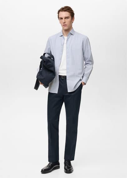 Mango Man Chemise Regular-fit 100 % Coton Rayures Bleu - Homme - L - In Blue