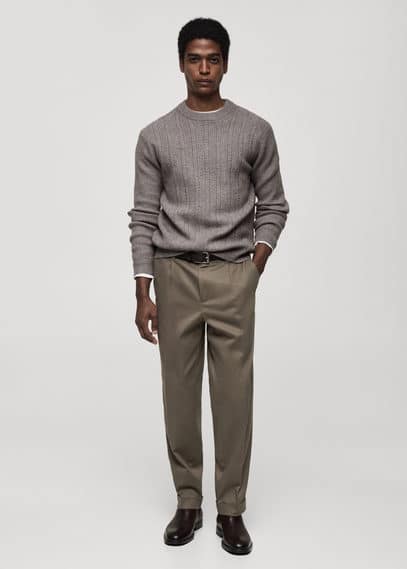 Mango Man Combined Knitted Sweater Grey In Grey