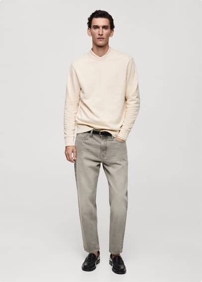 Mango Man Regular-fit Cotton Sweatshirt Ecru In Ecru