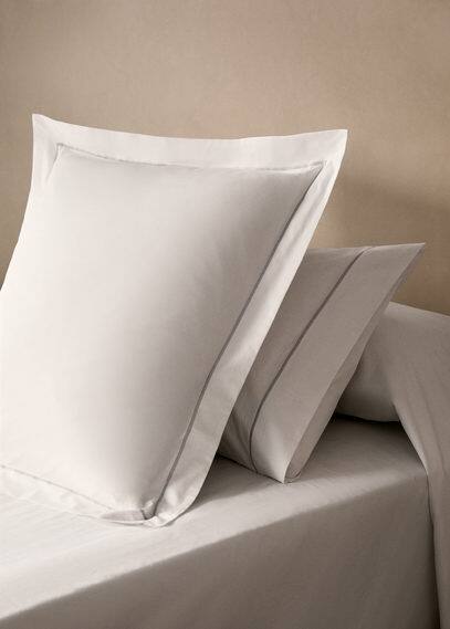 MANGO HOME DEUX TAIES D'OREILLER PERCALE DE COTON DÉTAIL FESTON 60X60 CM GRIS - HOME - 60X60CM - MANGO HOME