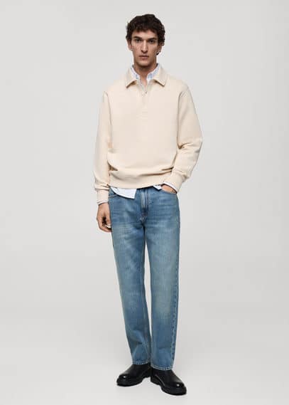 Mango Man Regular-fit Cotton Polo Sweatshirt Ecru In Écru