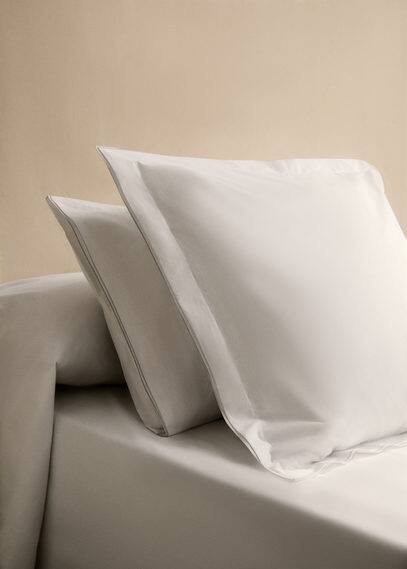 Mango Home Taie D'oreiller Coton Percale Double Surjet 60x60 Cm Gris Clair/pastel - Home - 60x60cm -