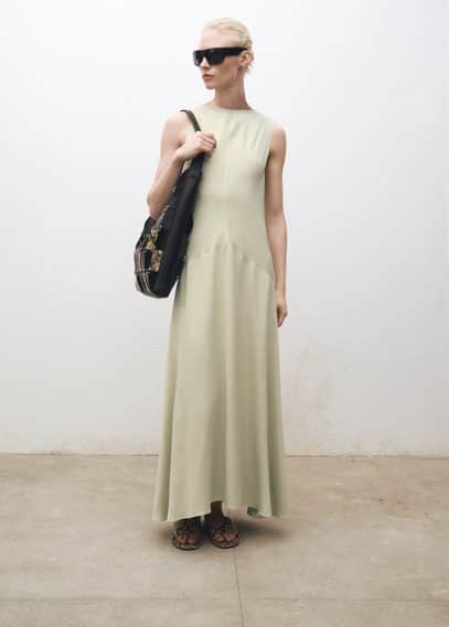 Mango Satin Dress With Bow Back Pastel Green In Pastel Green