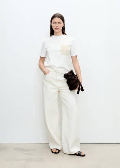 Shop Mango Short-sleeved T-shirt With Crochet Pocket White