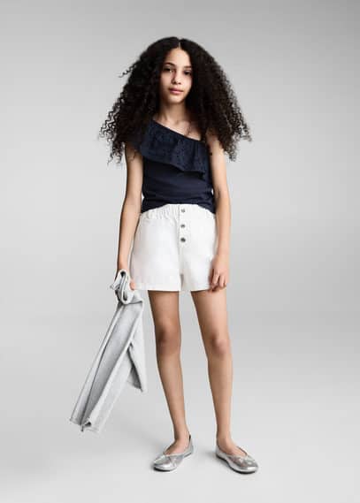 Mango Ruffled Asymmetric T-shirt Navy In Navy