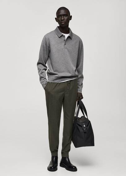 Mango Man Cotton Pants With Adjustable Drawstring Khaki In Khaki