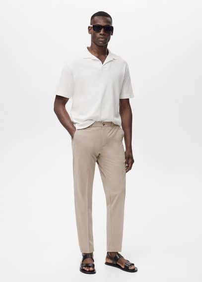 Shop Mango Man Bologna Slim Cropped Comfort Stretch Trousers Beige