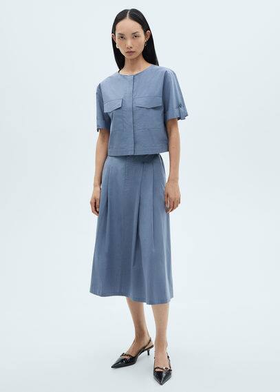 Mango Blouse Coton Poches Bleu - Femme - S -  In Bleu